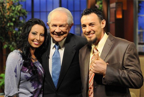 Robert "The Ghost" Guerrero (Right), "The 700 Club" host Pat Robertson (Center) and Guerrero's wife Casey. All Photos by Hoganphotos