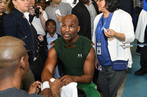 Bernard Hopkins speaks with members of the media on on November 4, 2014 in Brooklyn, New York media workout for his November 8, 2014 world title unification fight against WBO Light Heavyweight World Champion Sergey Kovalev at Boardwalk Hall in Atlantic City, New Jersey which will be televised live on HBO. Photo by Rich Kane