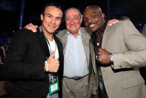 Juan Manuel Marquez, Bob Arum and Timothy Bradley Jr. pose during the Brandon "Bam Bam" Rios vs Mike Alvarado fight. Photo by Chris Farina