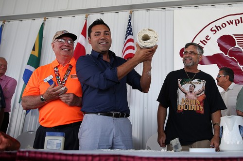 Oscar gets his fist cast in a form at Boxing Hall of Fame, in Canastota, NY. Photos by Alex Menendez - Hoganphotos